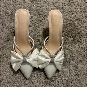 Elegant White Bow Women's Heels